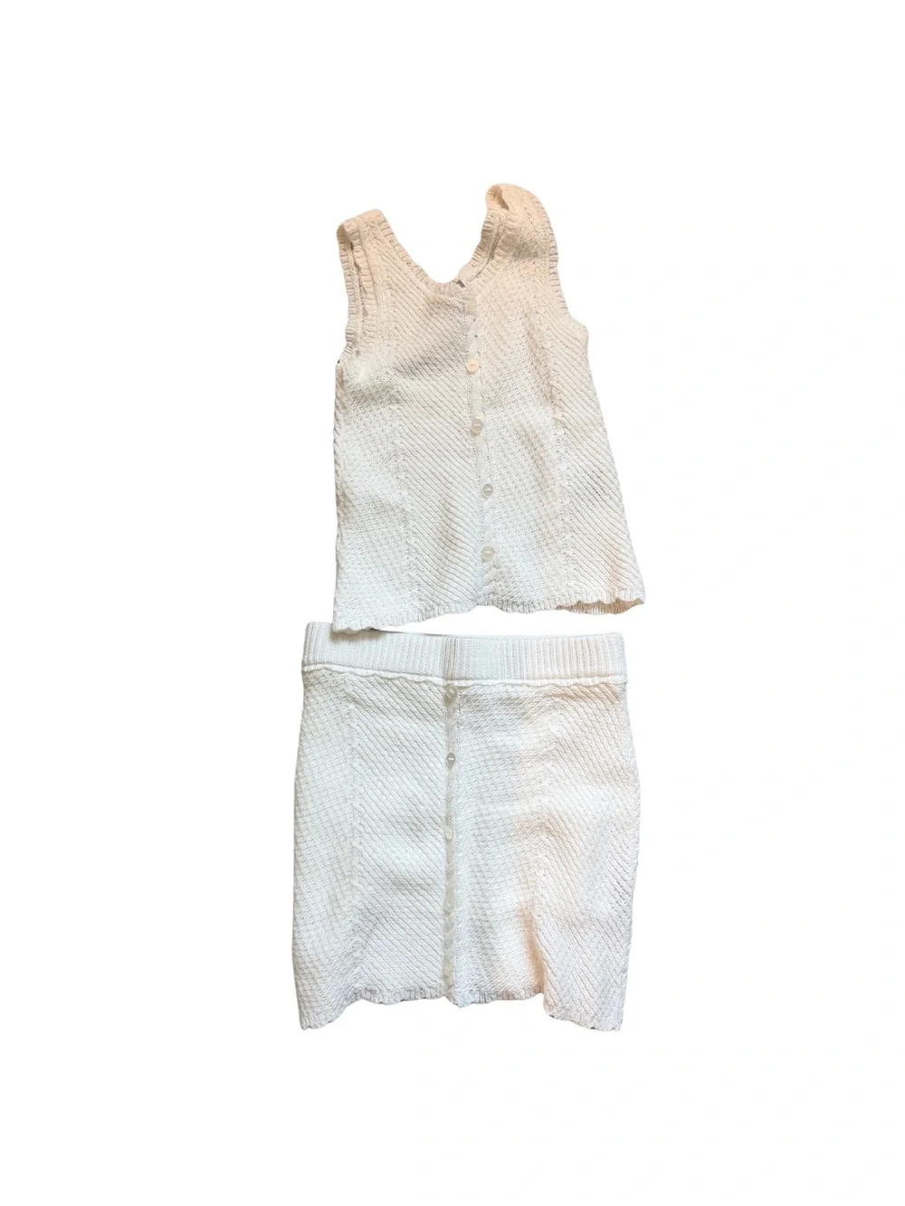 Tractr Cream Knit Button-Front Tank & Skirt Set